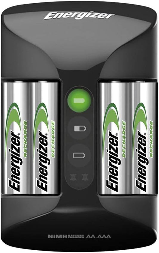 Energizer Recharge Pro Batterieladegerät für AA/AAA NiMH Akkus, 4x AA inklusive, 4h Schnellladung – 2015