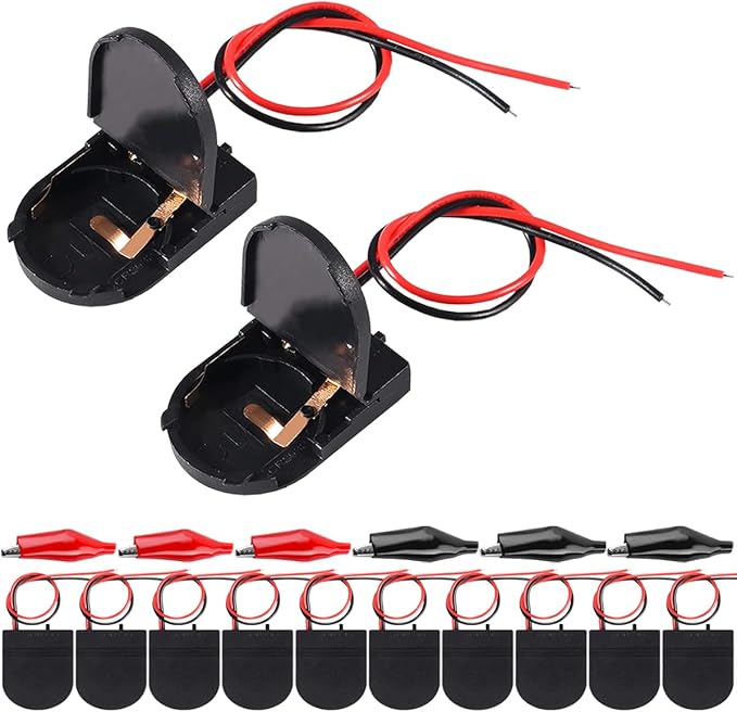N/A MKBKLLJY 12 Stück CR2032 Batteriehalter mit Ein/Aus-Schalter, Krokodilklemmen und 3V Ausgang für Elektronik-Projekte