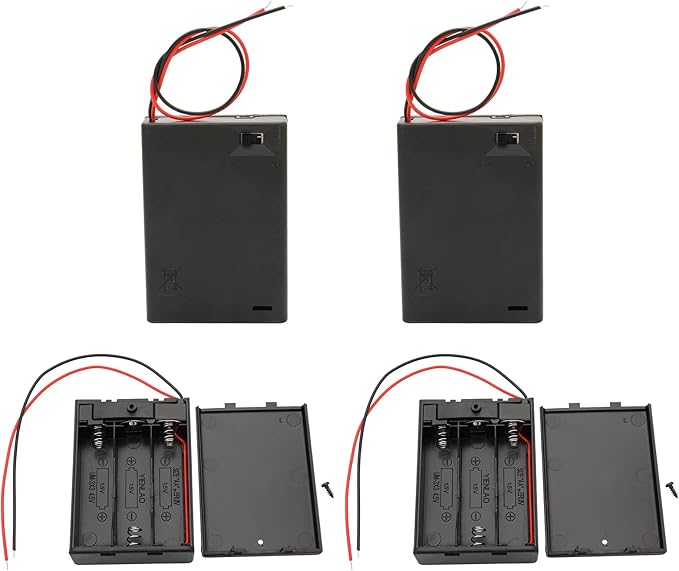 Raogoodcx® Raogoodcx 4,5 V AA-Batteriehalter mit An-/Aus-Schalter, 3x1,5 V AA, Kabelleitungen & Schrauben (4 Stück) – 5VAA-4