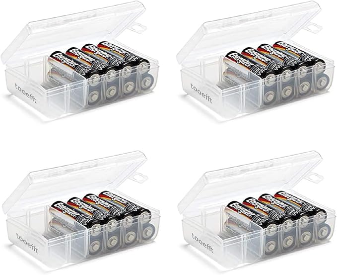 Tooefft 4er-Set Batterie-Boxen Organizer für AA & AAA (2x12 Stück) transparent – B0CNV8X1G1