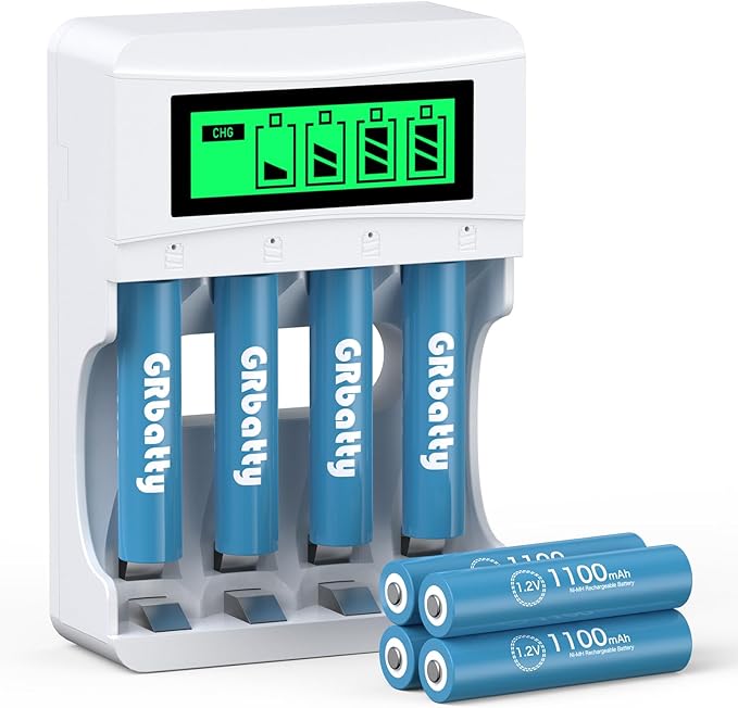 Delipow 8x AAA NiMH Akkus 1100mAh + LCD-Ladegerät für AA/AAA - 1200 Zyklen, leistungsstark & umweltschonend