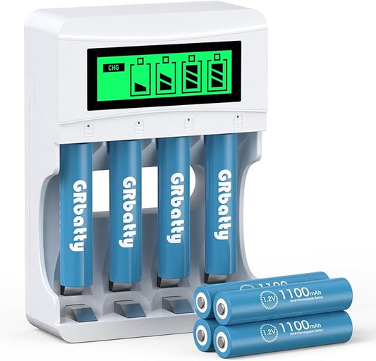 Delipow 8x AAA NiMH Akkus 1100mAh + LCD-Ladegerät für AA/AAA - 1200 Zyklen, leistungsstark & umweltschonend