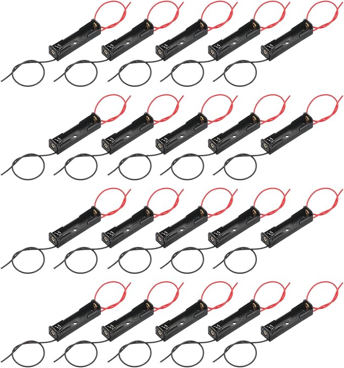 QUARKZMAN 20 Stück AAA Batteriehalter mit 140mm Kabel - Einzelslot Aufbewahrungsbox für Elektronik