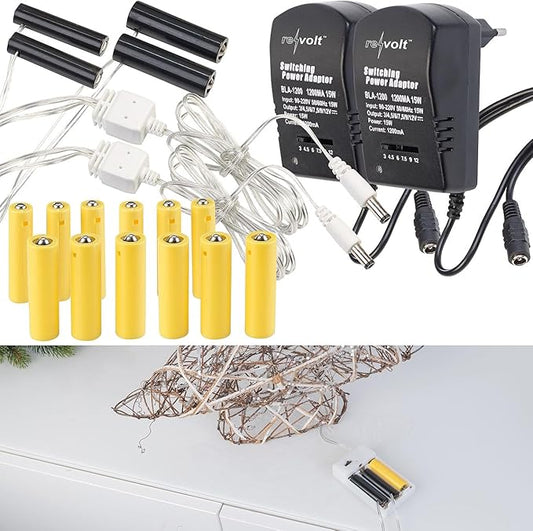 revolt Batterieadapter 3xAA: 2er-Set Netzteil-Adapter ersetzt AA/AAA-Batterien für Radios, Lichterketten & Co.