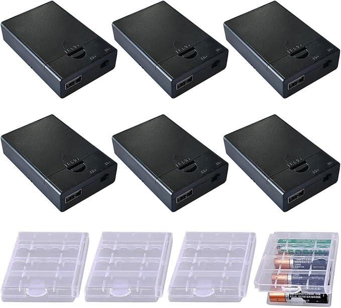 GTIWUNG T747 6x USB Batteriehalter für 3x AA-Batterien mit 4,5V Ausgang, Schalter & USB-Buchse