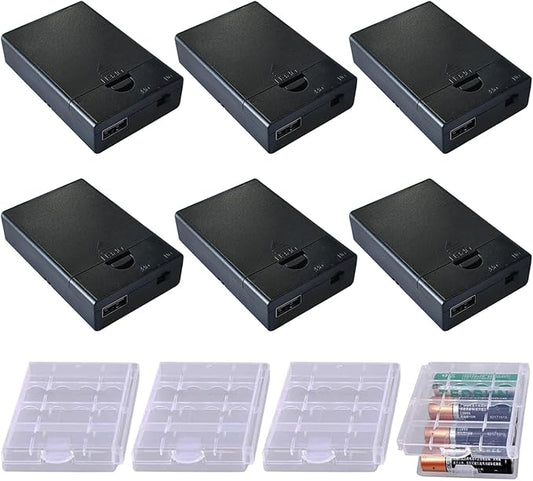 GTIWUNG T747 6x USB Batteriehalter für 3x AA-Batterien mit 4,5V Ausgang, Schalter & USB-Buchse