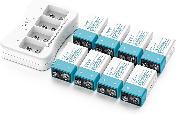 Nein Auslaufartikel (Produktion durch CZVV K007J 9V Lithium Batterie 860mAh wiederaufladbar mit Ladegerät, 8 Stück Blockbatterien Li-ion, 1300 Ladezyklen, 2h Schnellladung