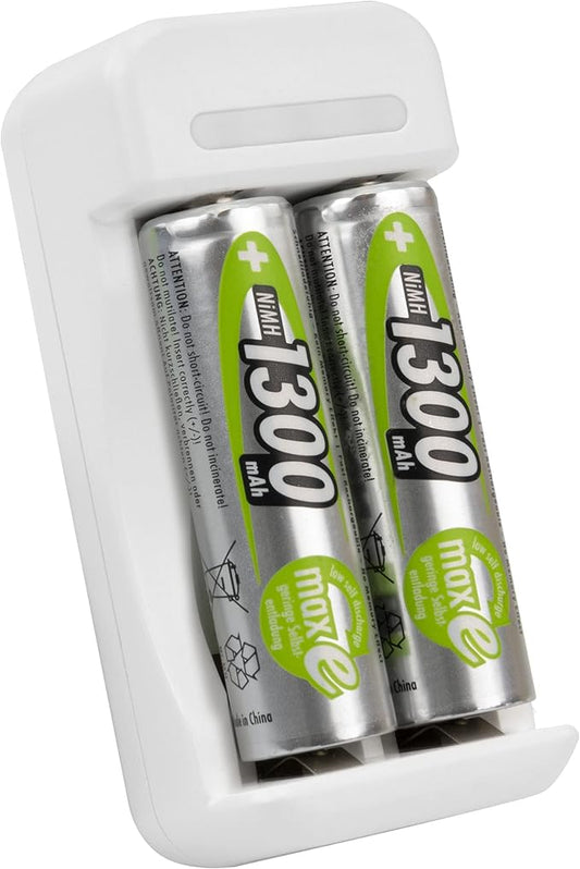 Ansmann Akku Ladegerät Basic 2 für 1-2 NiMH AA/AAA Akkus mit Timer & automatischer Abschaltung inkl. 2x AA 1300mAh – 1001-0119-01