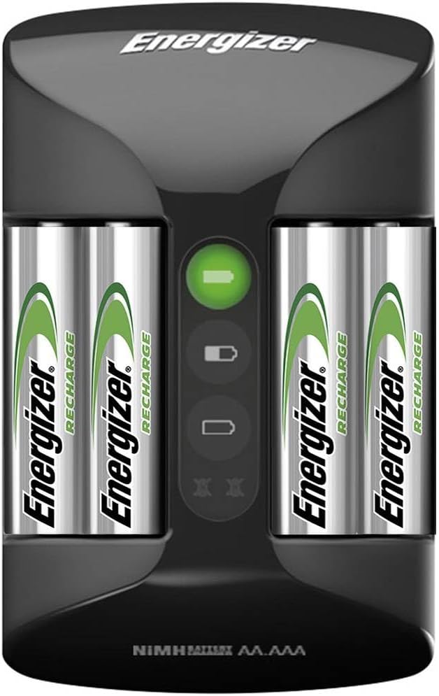 Energizer Recharge Pro Batterieladegerät für AA/AAA NiMH Akkus, 4x AA inklusive, 4h Schnellladung – 2015