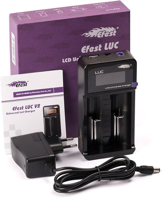 Nein Auslaufartikel (Produktion durch Efest LUC LCD Ladegerät 2013 für Li-Ionen Akkus mit KFZ Adapter 12V-24V und USB Ladeanschluss