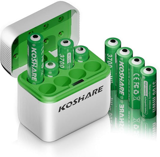 Dongguan Kexuntong Elektronik Co., Ltd. Dongguan Kexuntong 3700 AA Lithium Batterien 8er-Pack mit Ladegerät, 1,5 V, 3700 mWh, 1200x wiederaufladbar