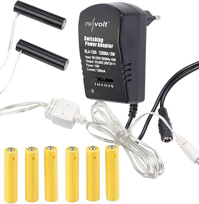revolt Batterie-Netzteil-Adapter für 2 Geräte, ersetzt 8 AAA-Batterien, inkl. Netzteil & Dummy-Batterien