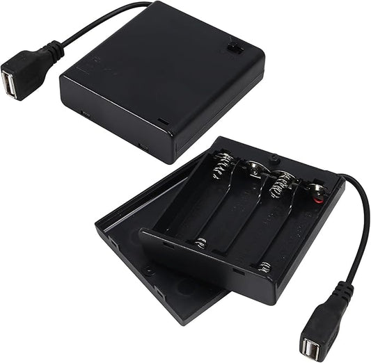 AEDIKO 2 Stück AA Batteriehalter USB Schalter 6V USB Buchse 4x1,5V AA Batteriebox mit Ein/Aus Schalter für RC Autos LED Licht