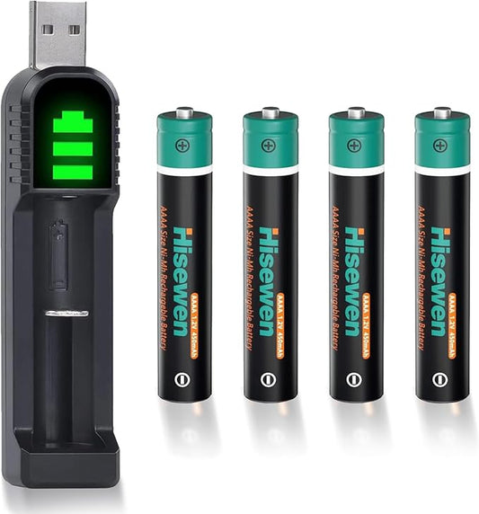 Allytec Electronics Co.,Ltd. Allytec Electronics 4er-Pack AAAA Ni-MH Akkus & Ladegerät für Surface Pen, Stylus, Bluetooth-Kopfhörer, Wecker, Tester