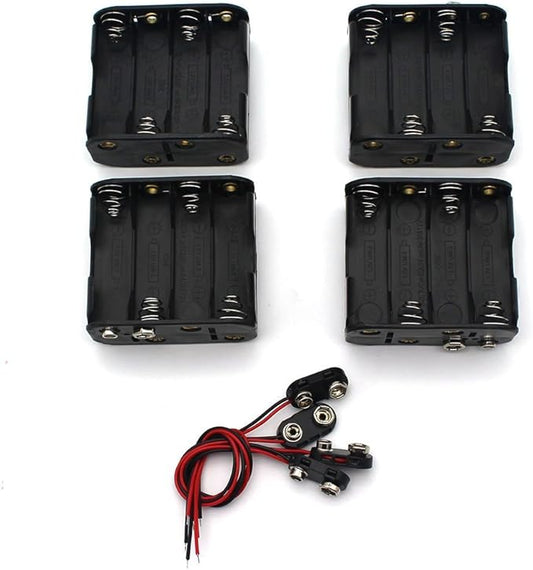 Nein Auslaufartikel (Produktion durch Raogoodcx 8AA-4 Batteriehalter-Set: 4x 8 AA Halter mit T-Typ Kabelverbindern (15cm) für Standard-Schnappverbinder