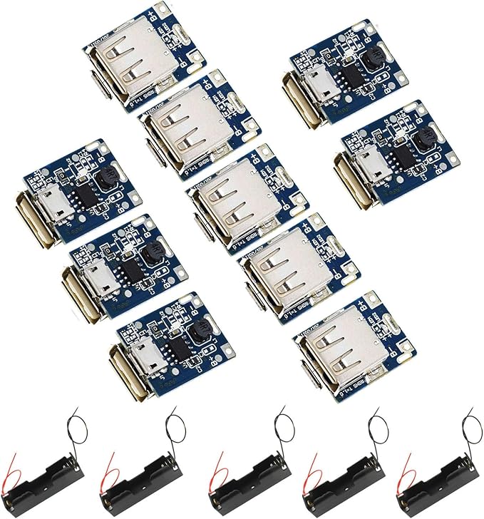 VISSQH 10x 5V 1A USB Ladeboard Modul V560 + 5x 18650 Batteriebox für DIY LED-Anzeige & Micro-USB