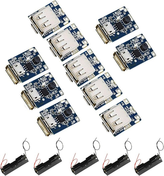 VISSQH 10x 5V 1A USB Ladeboard Modul V560 + 5x 18650 Batteriebox für DIY LED-Anzeige & Micro-USB