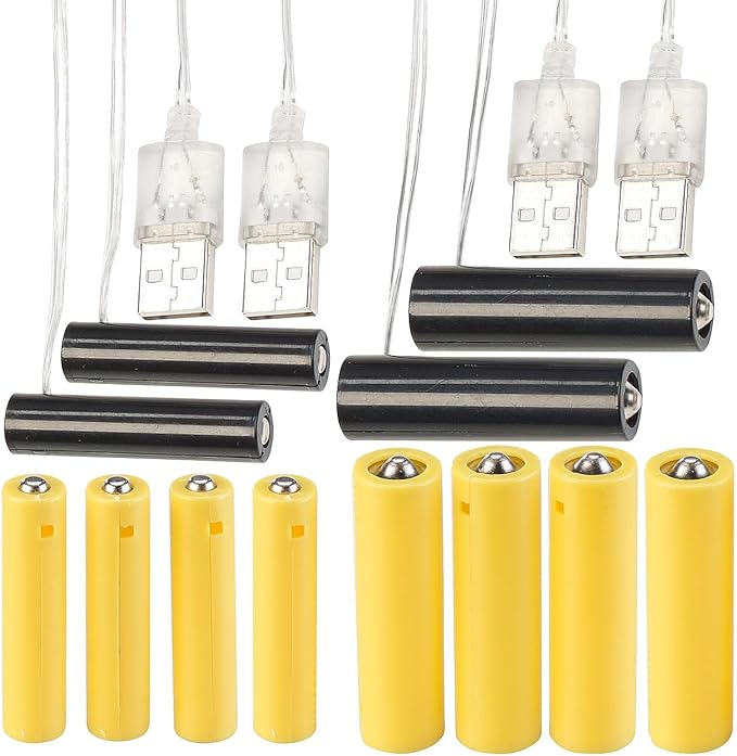 revolt USB-Batterie-Adapter 4er-Set: Ersetzt AA/AAA-Batterien für Lichterketten & Deko, inkl. 2,1m Kabel, ideal für 3-4,5V Geräte