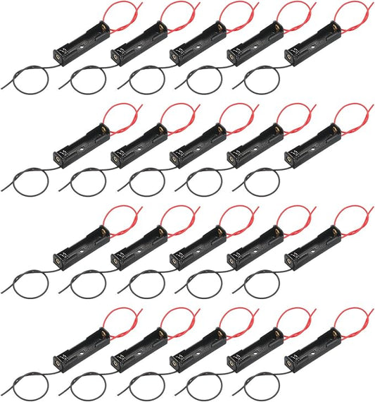 QUARKZMAN 20 Stück AAA Batteriehalter mit 140mm Kabel - Einzelslot Aufbewahrungsbox für Elektronik