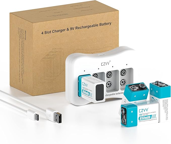 Nein Auslaufartikel (Produktion durch CZVV K007J 9V Lithium Batterie Set: 4x 860mAh wiederaufladbare Li-Ion Blockbatterien mit Ladegerät, 1300 Ladezyklen, 2h Schnellladung
