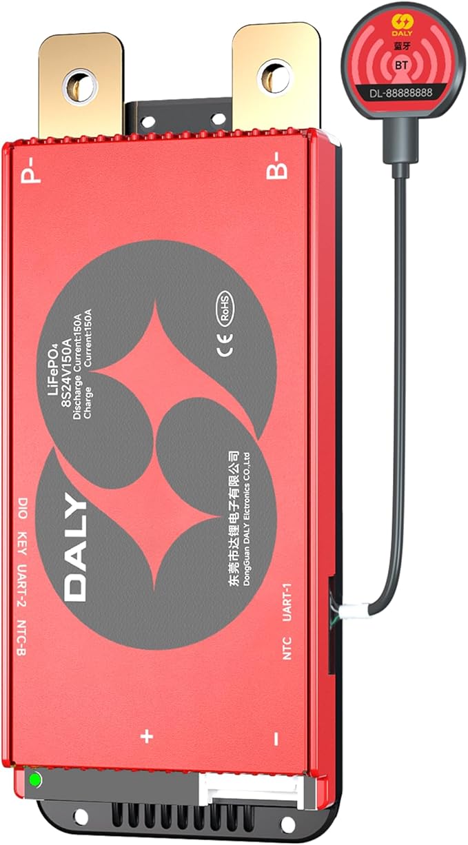 DALY BMS 24V 8S 150A LiFePO4 – Smart Bluetooth Batterieschutzplatine für 24 Volt Lithium Batteriepack Energiespeicherung für Privathaushalte RV