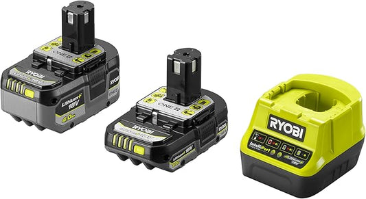 RYOBI Starterset RC18120-242X, 1 x Lithium+ Akku 18 V – 4,0 Ah, 1 x Kompakt-Lithium-Akku + 18 V 2,0 Ah und 1 x Ladegerät 2,0 A