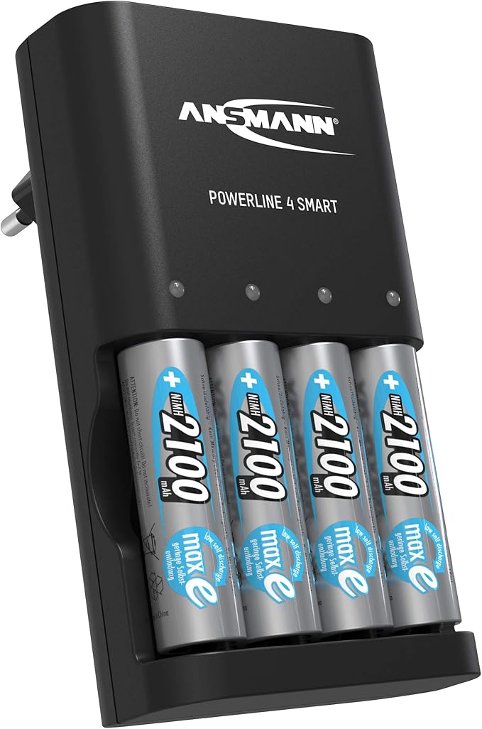 Ansmann Powerline 4 Smart Akkuladegerät inkl. 4x AA Akkus 2100mAh mit Repair-Modus für wiederaufladbare Batterien – 1001-0077-590