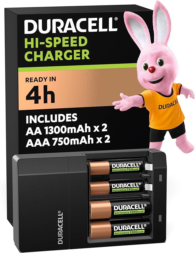 Nein Auslaufartikel (Produktion durch Duracell CEF14 4-Stunden-Batterieladegerät mit 4 wiederaufladbaren AA/AAA-Akkus