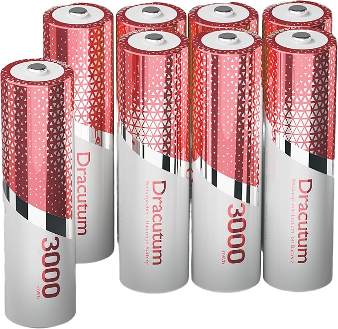 JIANGXI DBK CO., LTD. Dracutum 8er-Pack AA Lithium Akkus mit Ladegerät 3000mWh, 1.5V konstante Spannung, Type-C Schnellladung, 2000+ Zyklen